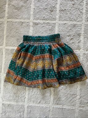 Lush Teal Floral Tiered Skater Skirt with Orange Accents